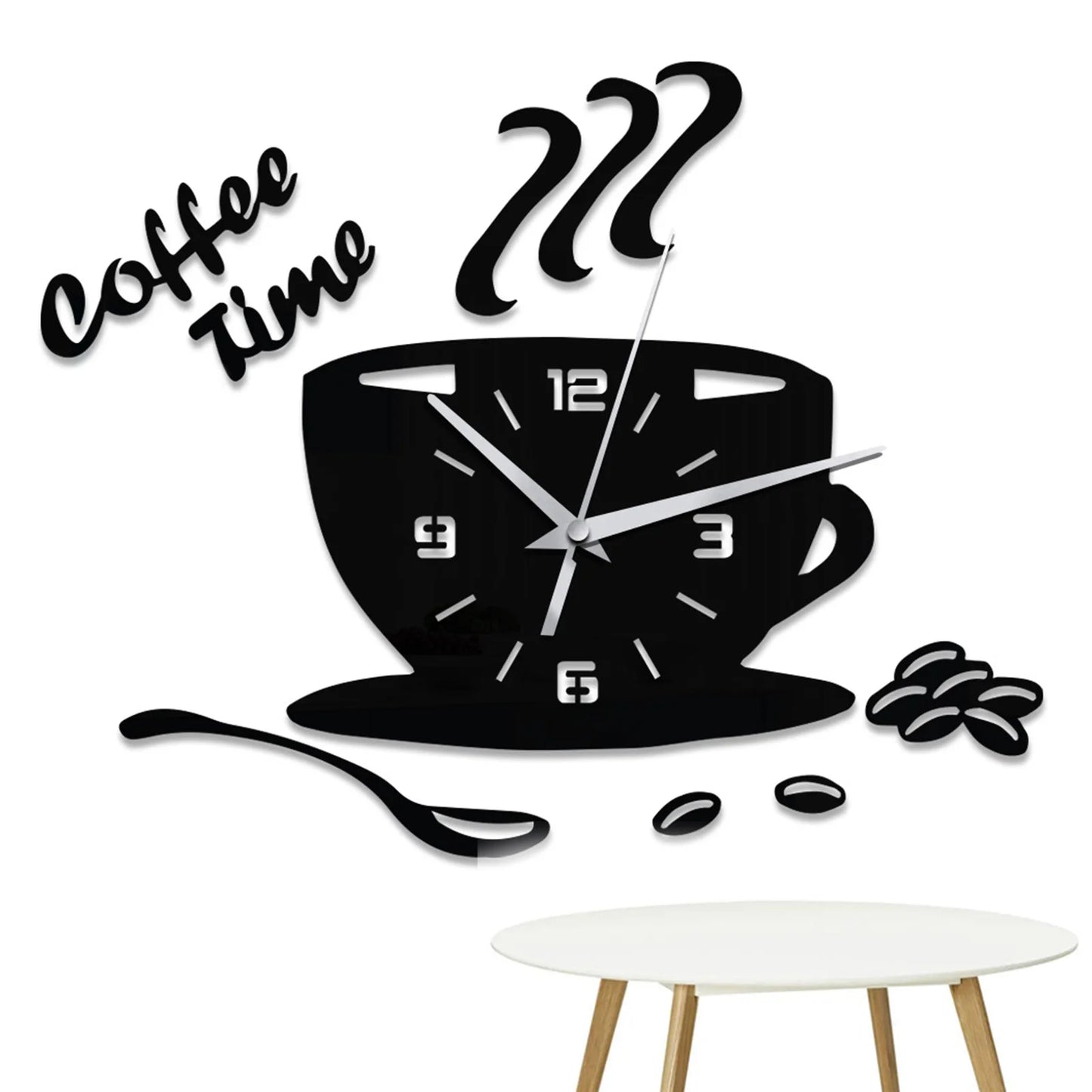 3D Mirror Coffee Cup Shaped Wall Clocks Modern Design, DIY