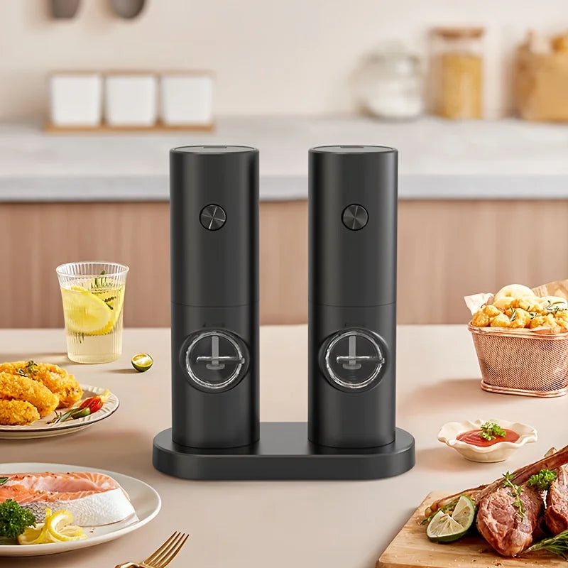 Premium 2-Piece Electric Set with Detachable Base - Automatic Black Peppercorn & Sea Salt Mill