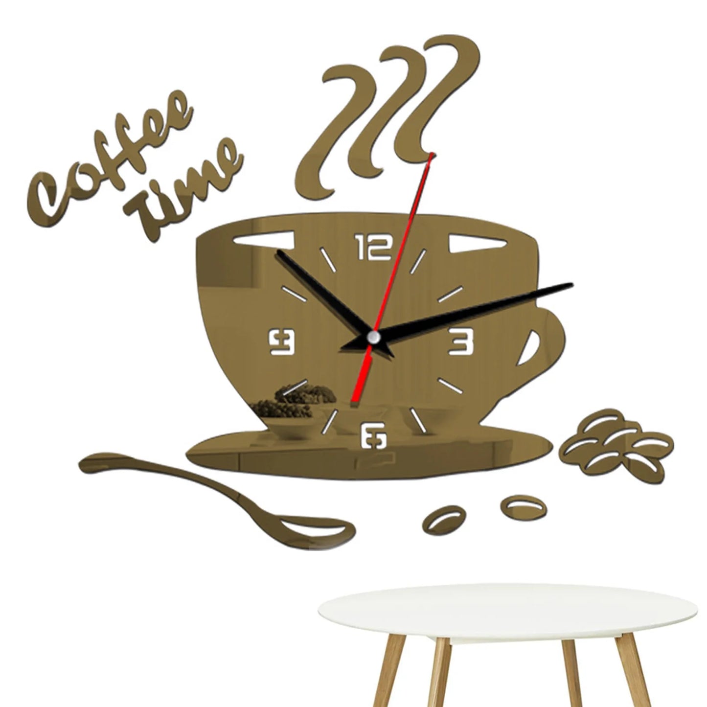 3D Mirror Coffee Cup Shaped Wall Clocks Modern Design, DIY