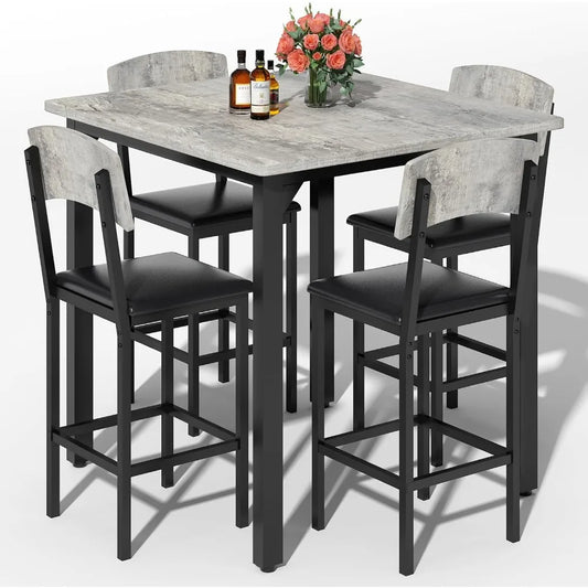 5-Piece Dining Table Set for 4, Counter Height Table & Bar Stools, Modern
