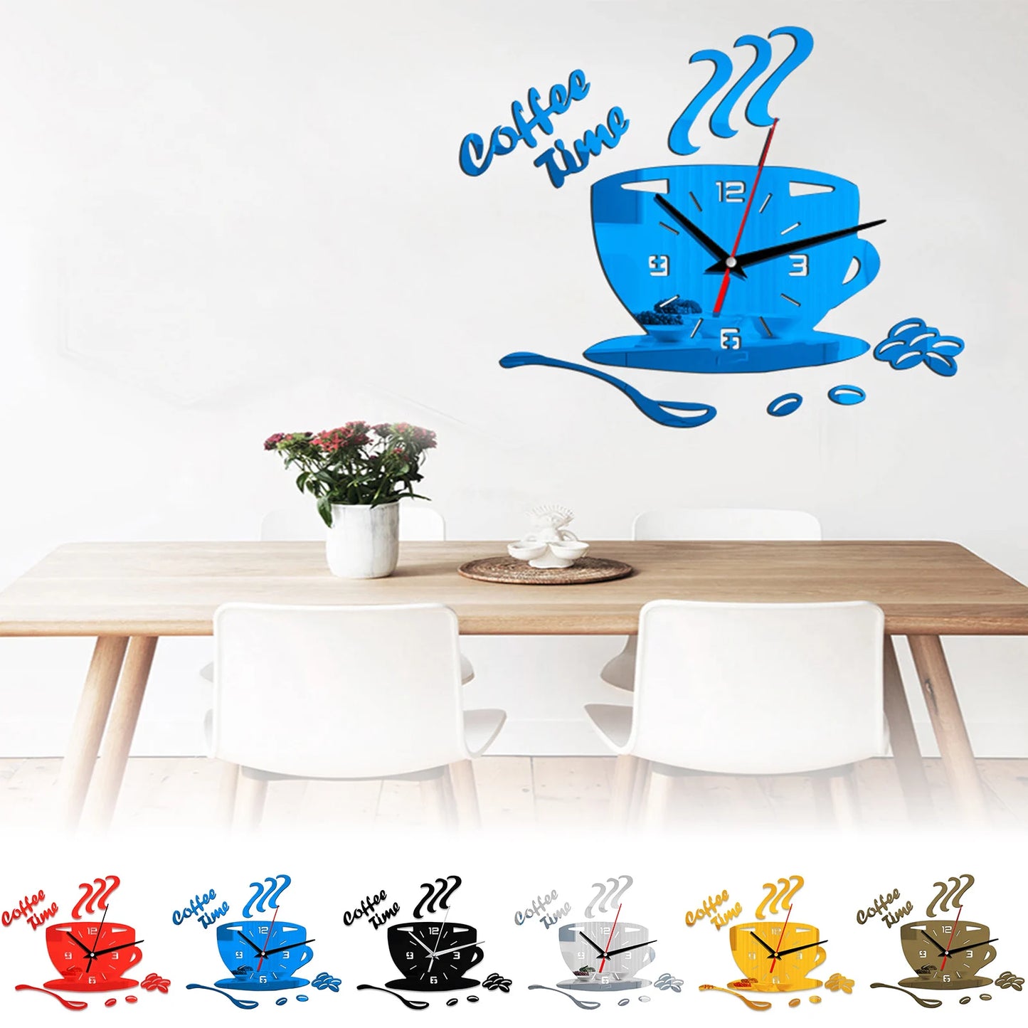 3D Mirror Coffee Cup Shaped Wall Clocks Modern Design, DIY
