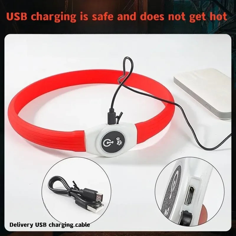 Led Luminous Dog Collar PVC Waterproof , Usb Light Night Safety Pet