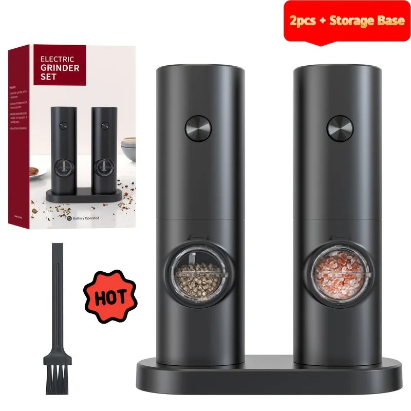 Premium 2-Piece Electric Set with Detachable Base - Automatic Black Peppercorn & Sea Salt Mill