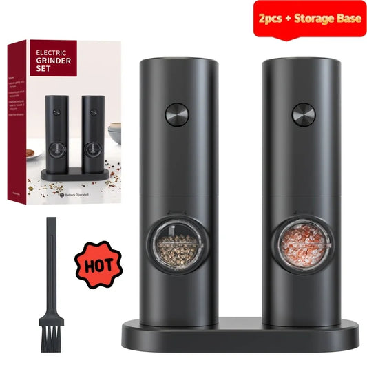 Premium 2-Piece Electric Set with Detachable Base - Automatic Black Peppercorn & Sea Salt Mill