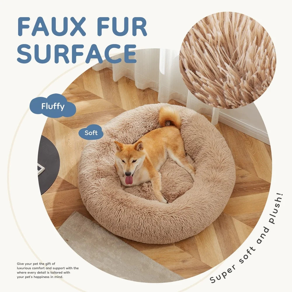 Machine Washable Calming Donut Anti-Slip Round Waterproof Pet Bed Home Travel