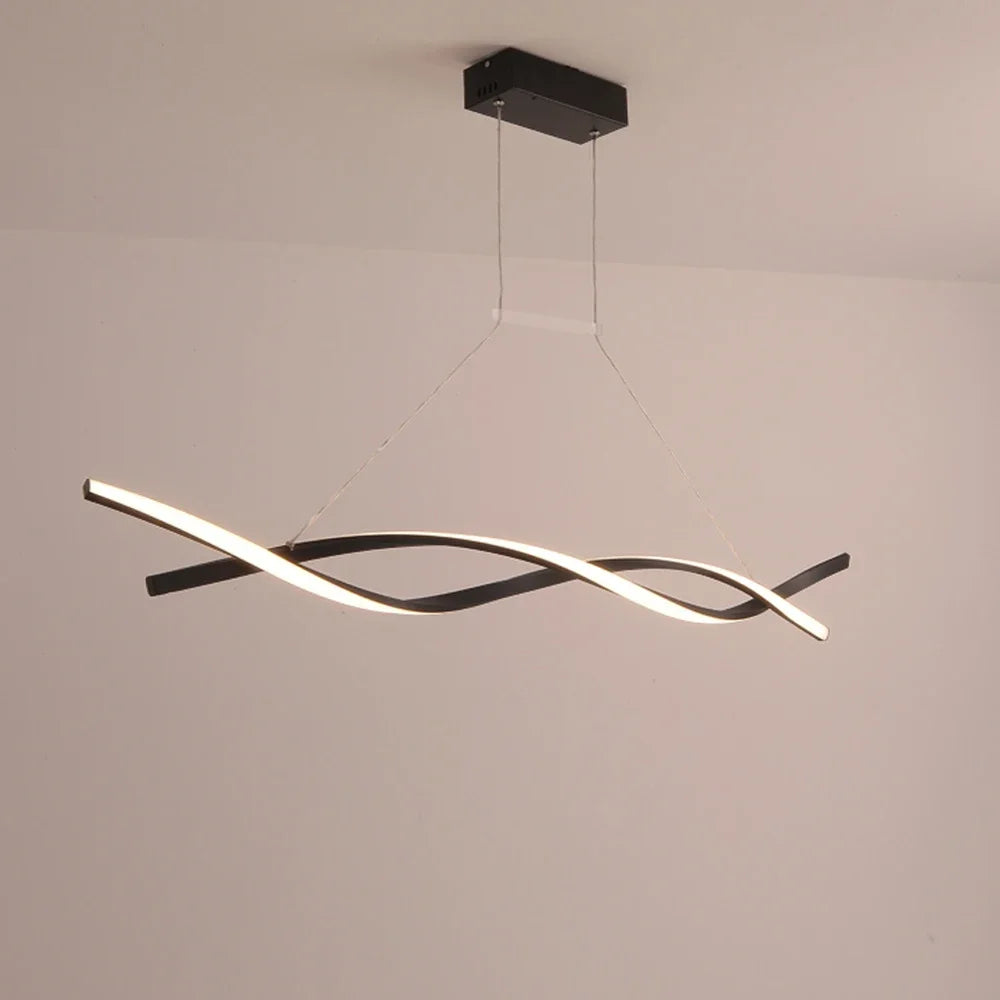 Modern Black Pendant Light for Dining Room, Remote Control Dimmable LED, Adjustable