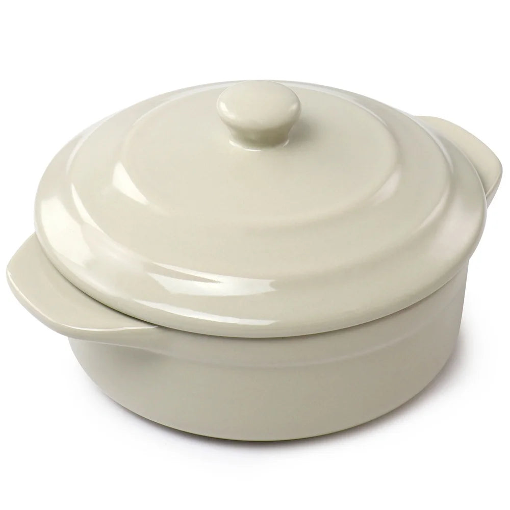 Stoneware Mini Casserole Dish with Lid Oven Microwave Dishwasher Safe Round Utility Single Serve