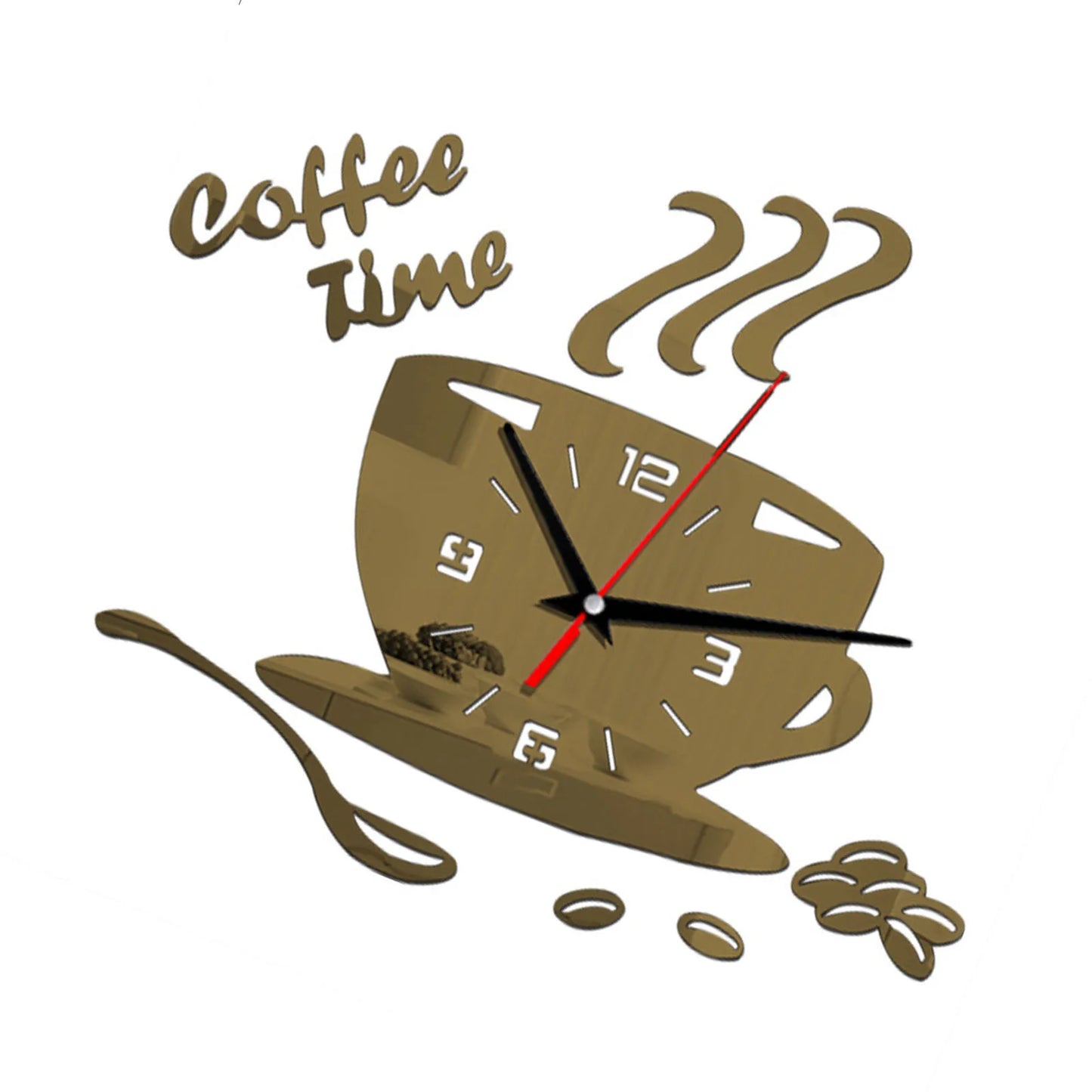3D Mirror Coffee Cup Shaped Wall Clocks Modern Design, DIY