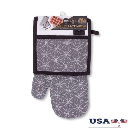 Heat Resistant Oven Mitt Potholder Set Comfortable Grip Machine Washable Stylish Star Pattern