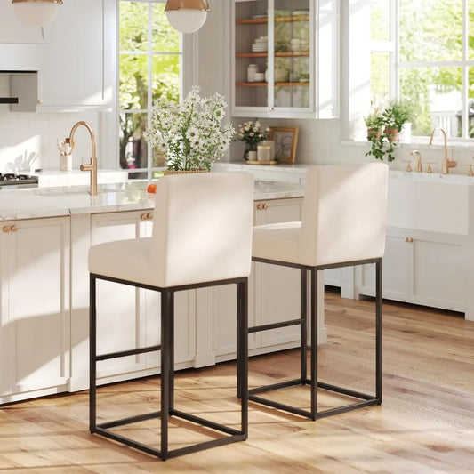 Modern Counter Height Bar Stools, Linen Upholstered with Backrest, 31 Inch