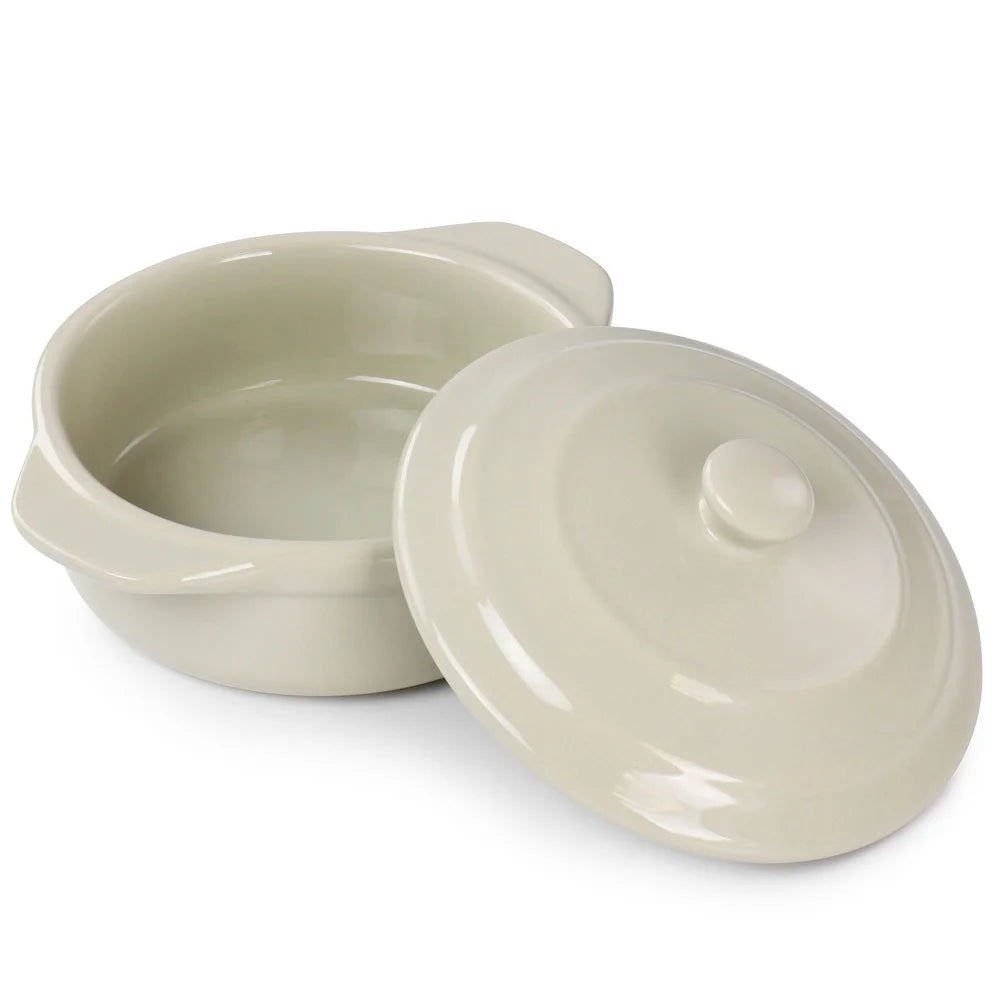 Stoneware Mini Casserole Dish with Lid Oven Microwave Dishwasher Safe Round Utility Single Serve