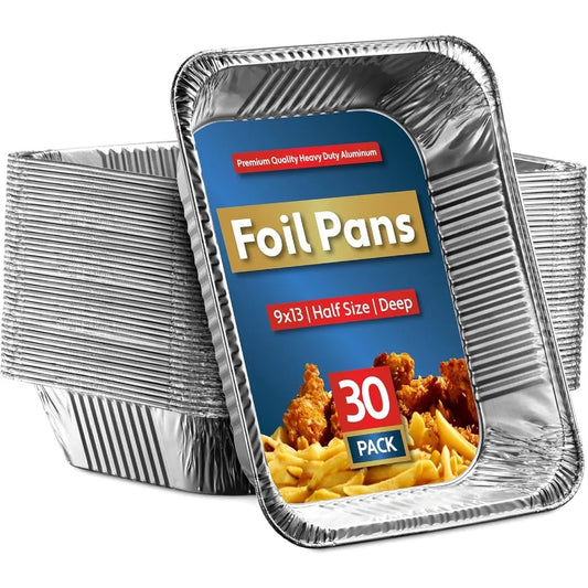 30 Pack Aluminum Pans Disposable 9x13 Baking Chafing Deep Half Size Steam Table Extra Heavy Duty