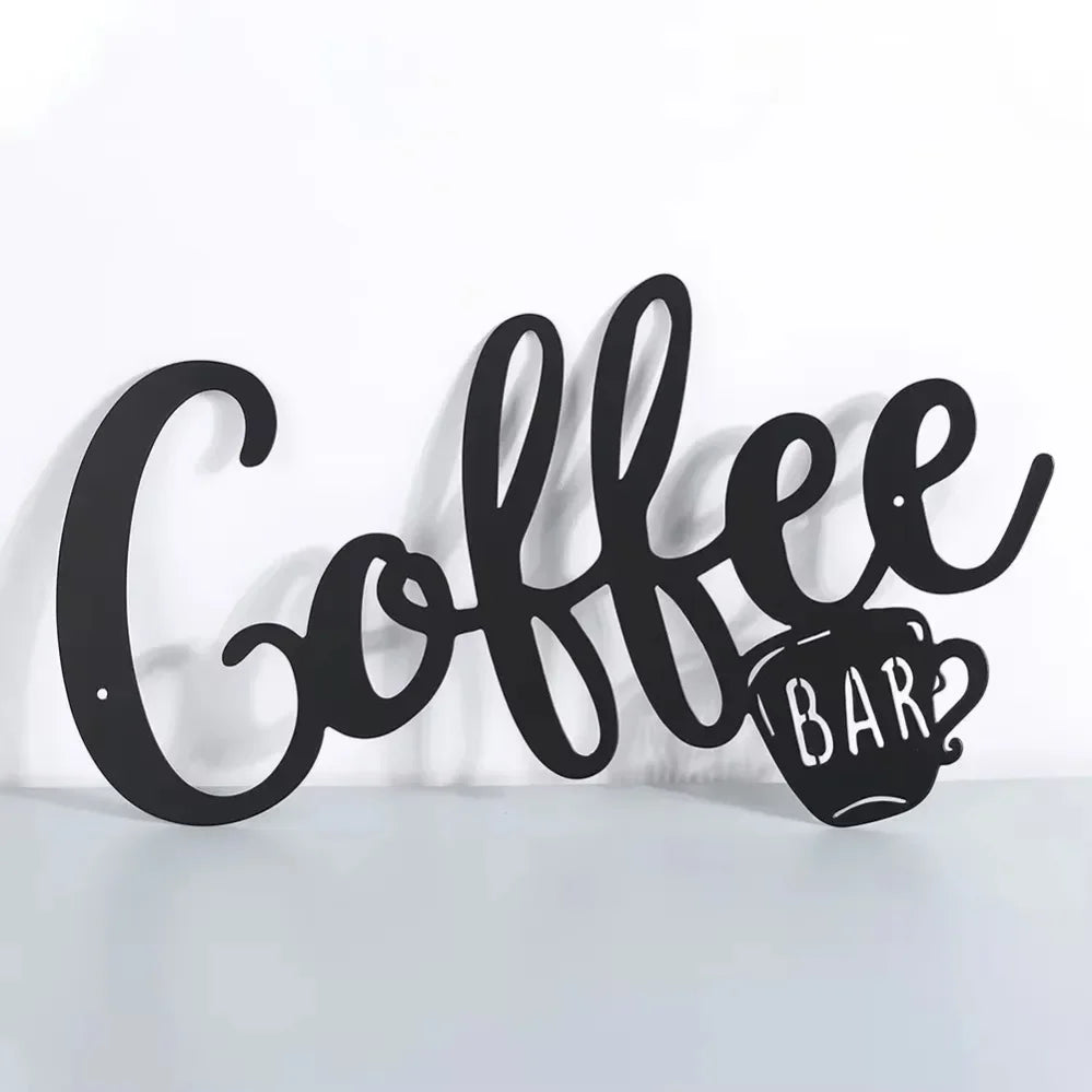 1pc Black Metal Coffee Cup Wall Sign – Stylish Hanging Decor