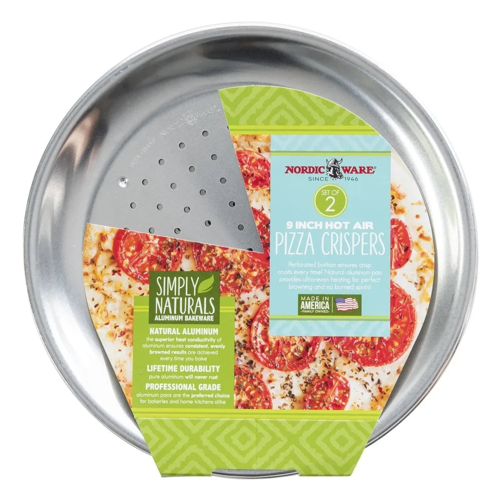 Natural Aluminum 2 Pack Air Crisper Pizza Pans 9" x 9
