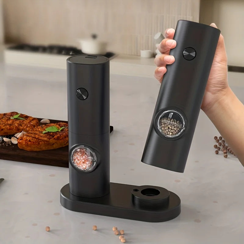 Premium 2-Piece Electric Set with Detachable Base - Automatic Black Peppercorn & Sea Salt Mill