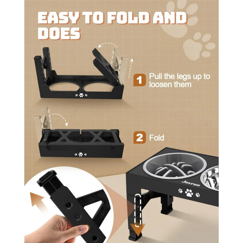 Adjustable Elevated Dog Bowls Stand with 3 Stainless Steel Bowls Slow Feeder Non Slip