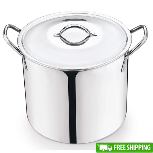 12 Quart Stainless Steel Stock Pot, Metal Lid Stay Cool Handles Heavy Duty, Soup, Stew, Boiling