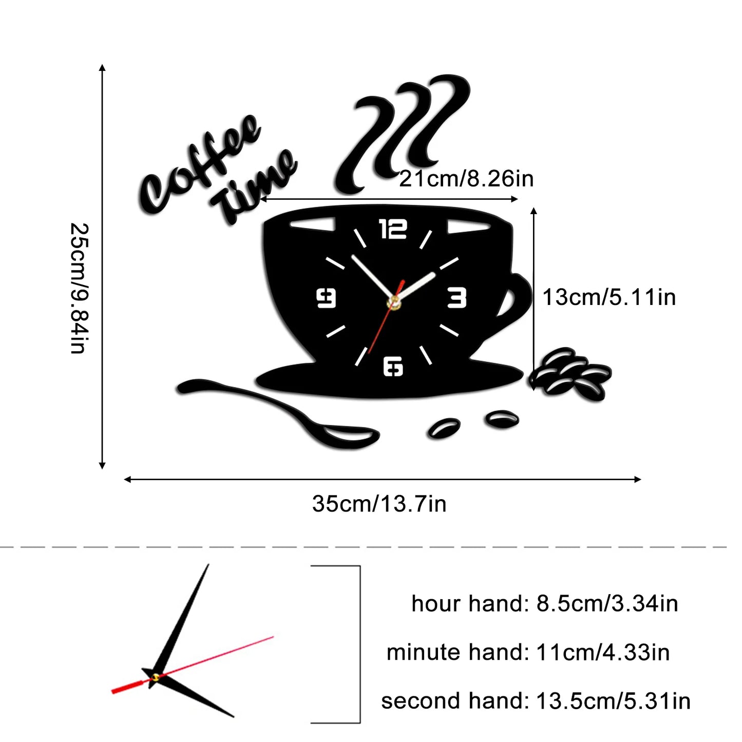 3D Mirror Coffee Cup Shaped Wall Clocks Modern Design, DIY