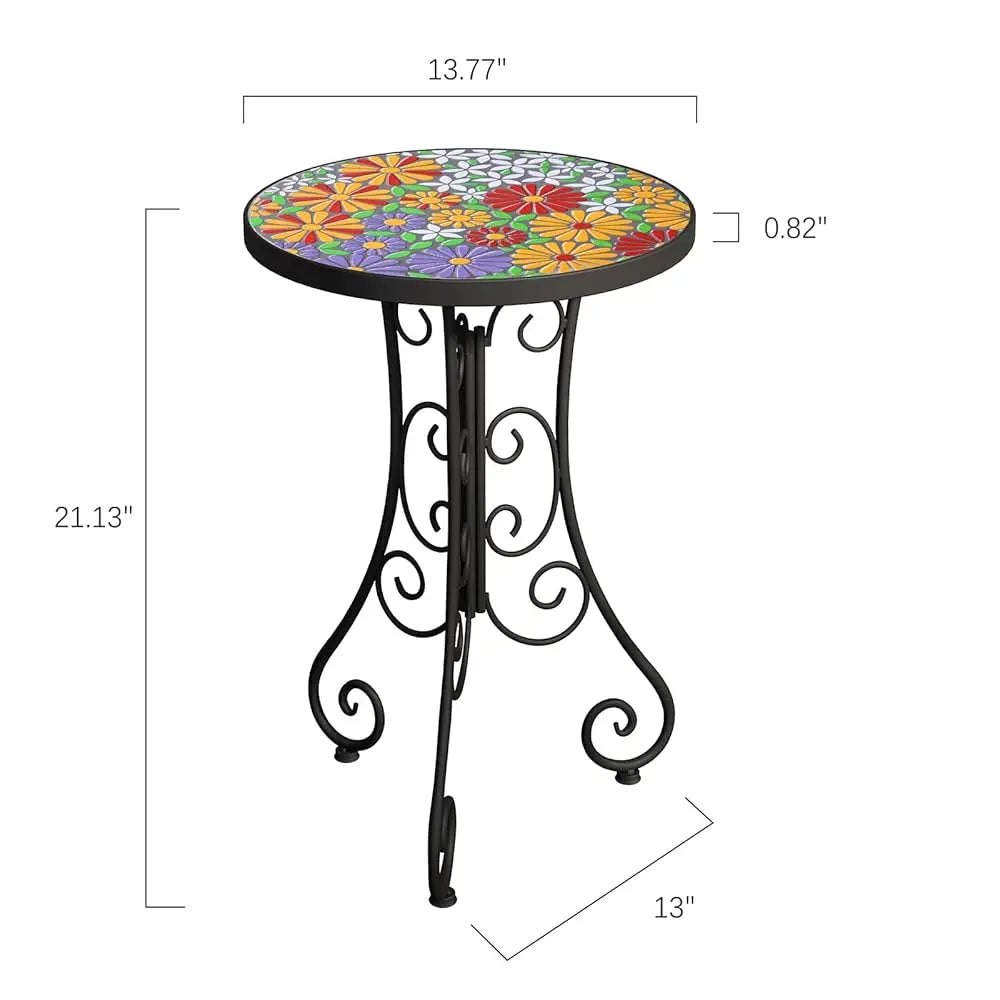 Mosaic Outdoor Side Table, Patio, Weather Resistant 14"" Diameter 21"" H Ceramic Tile, Round