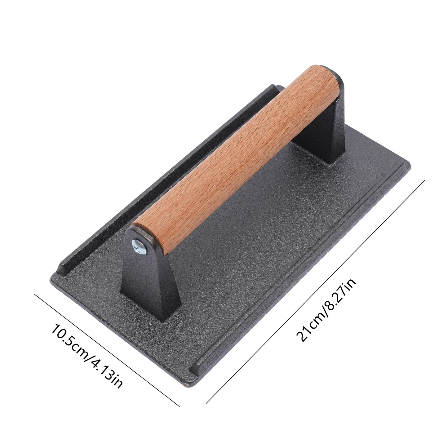 Kitchen Heavy Cast Flat Iron Steak/Bacon Press with Wooden Handle, Grill Press Commercial Grade