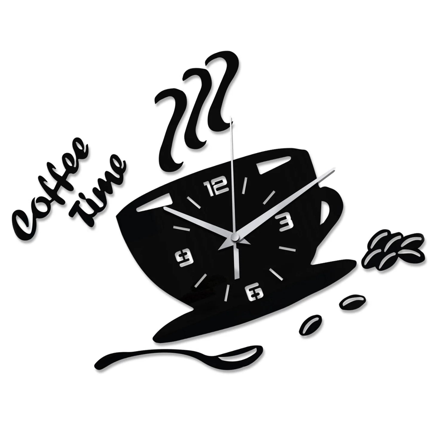 3D Mirror Coffee Cup Shaped Wall Clocks Modern Design, DIY
