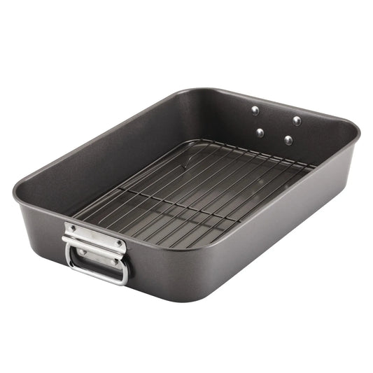 Bakeware 10.5 inch x 15 inch Nonstick Steel Roaster with rack, Gray cake pan  bakeware